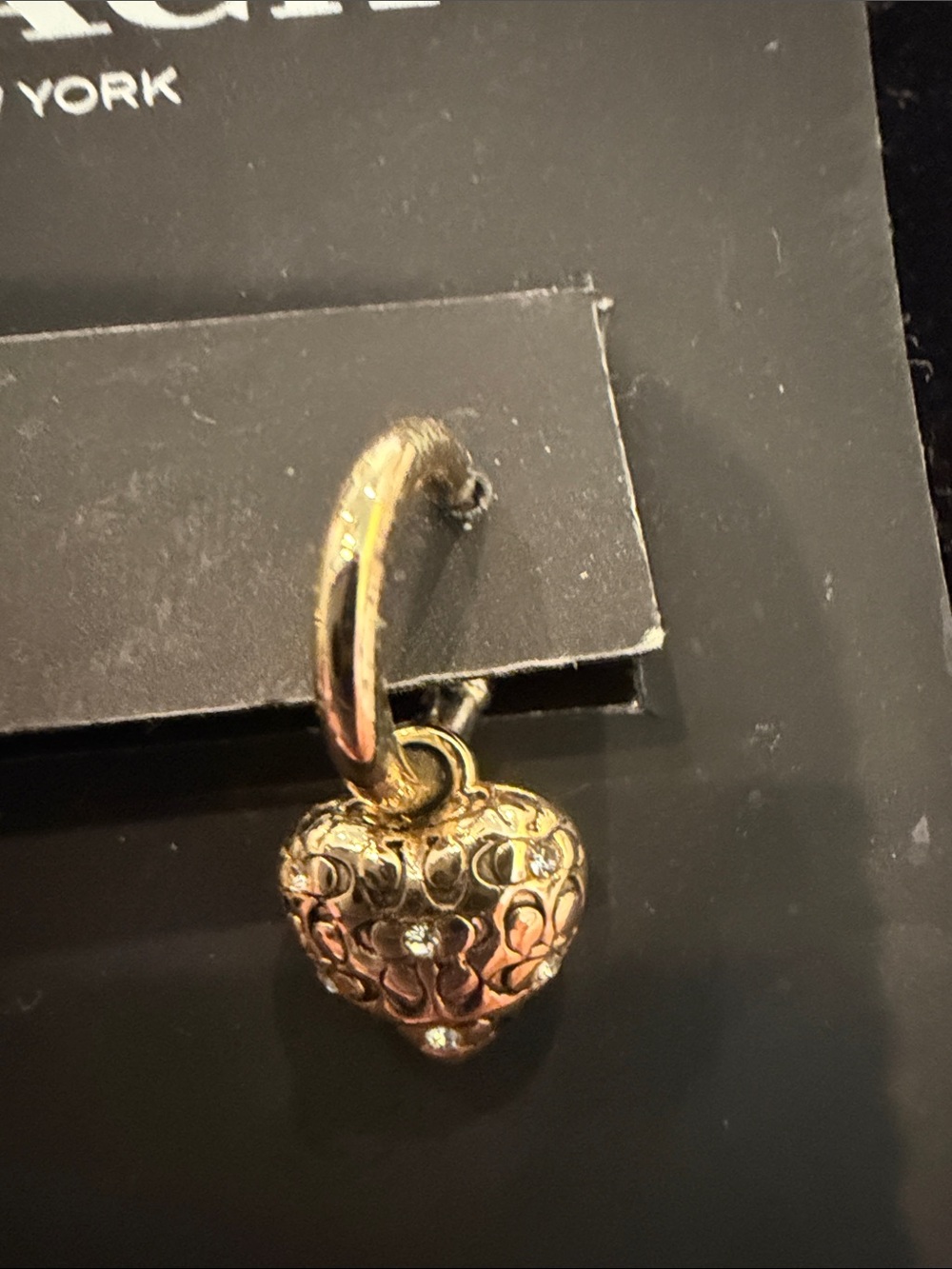 Coach Gold-Tone Heart Charm Huggie Earrings - Picture 2 of 3